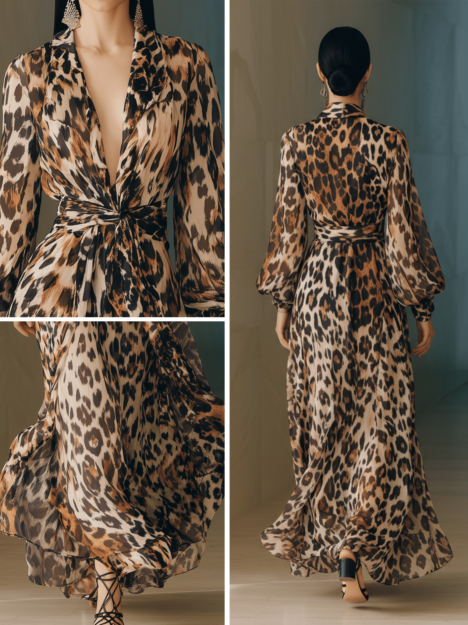 VESTIDO MAXI DE GASA CON ESTAMPADO DE LEOPARDO - VALERINA MARBELLA