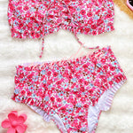Floral Print Ruffled High-waisted Two-piece Stretch Bikini Swimsuit