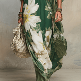 Emerald Bloom Flowing Bohemian Maxi Dress
