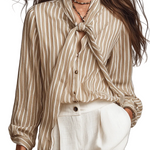 Quiet Bohemian Striped Tie-Neck Shirt
