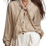 Quiet Bohemian Striped Tie-Neck Shirt