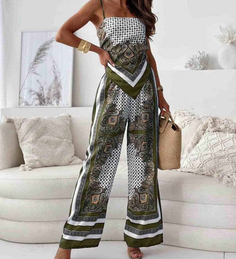 Stylish Printed Lace-Up Vest & Pants Two-Piece Set