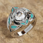 ANILLO ELEGANTE BOHEMIO TURQUESA FEUILLE CIRCONA CRISTAL