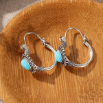 PENDIENTES VINTAGE ETHNIQUE STYLE TURQUESA ÓVALO ARO