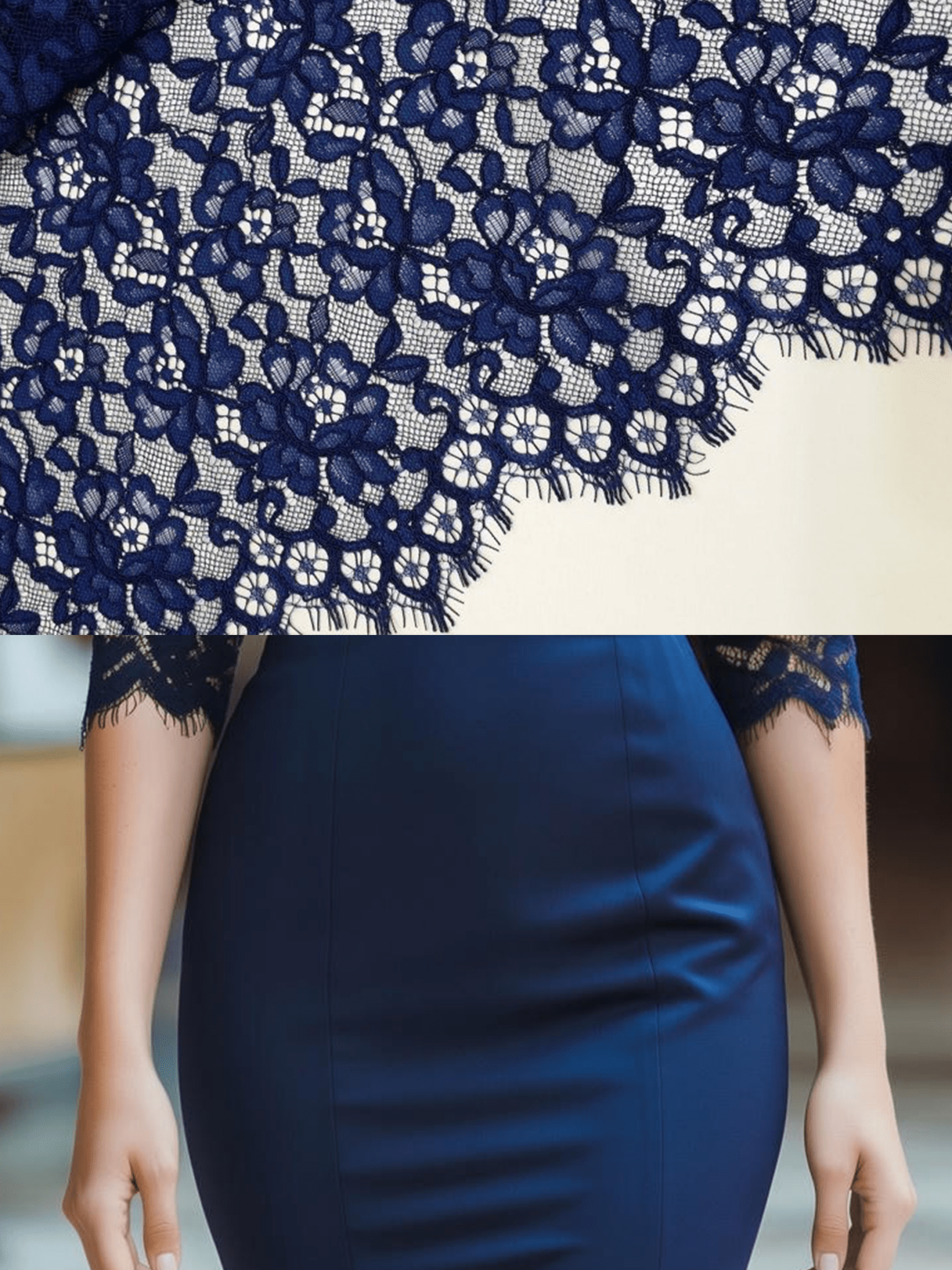 VESTIDO LARGO AZUL MARINO DE ENCAJE CON CORTE SIRENA - VALERINA MARBELLA