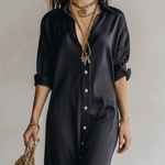 High-quality Satin Black Shirt Dress