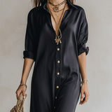 High-quality Satin Black Shirt Dress
