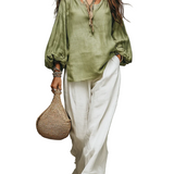 Sage Linen Blouse & Relaxed White Trousers Everyday Escape Set