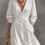 VESTIDO MIDI MINIMALISTA DE ALGODÓN Y LINO - VALERINA MARBELLA