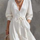 VESTIDO MIDI MINIMALISTA DE ALGODÓN Y LINO - VALERINA MARBELLA