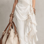 VESTIDO MIDI EN MARFIL CON DRAPEADO ELEGANTE - VALERINA MARBELLA
