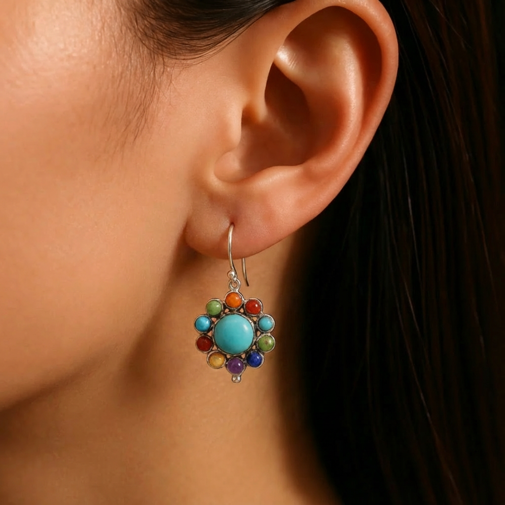 PENDIENTES MULTICOLORE TURQUESA ARO