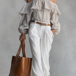 Romantic Off-Shoulder Striped Ruffle Blouse