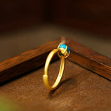 ANILLO ELEGANTE LISSE TURQUESA PIERRE PRECIOSA DORADO SORTIJA