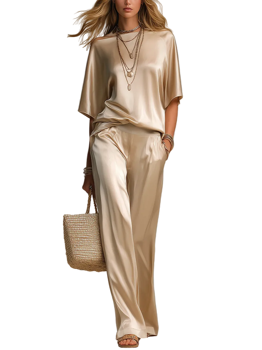 Stylish And Simple Champagne Gold Satin Suit