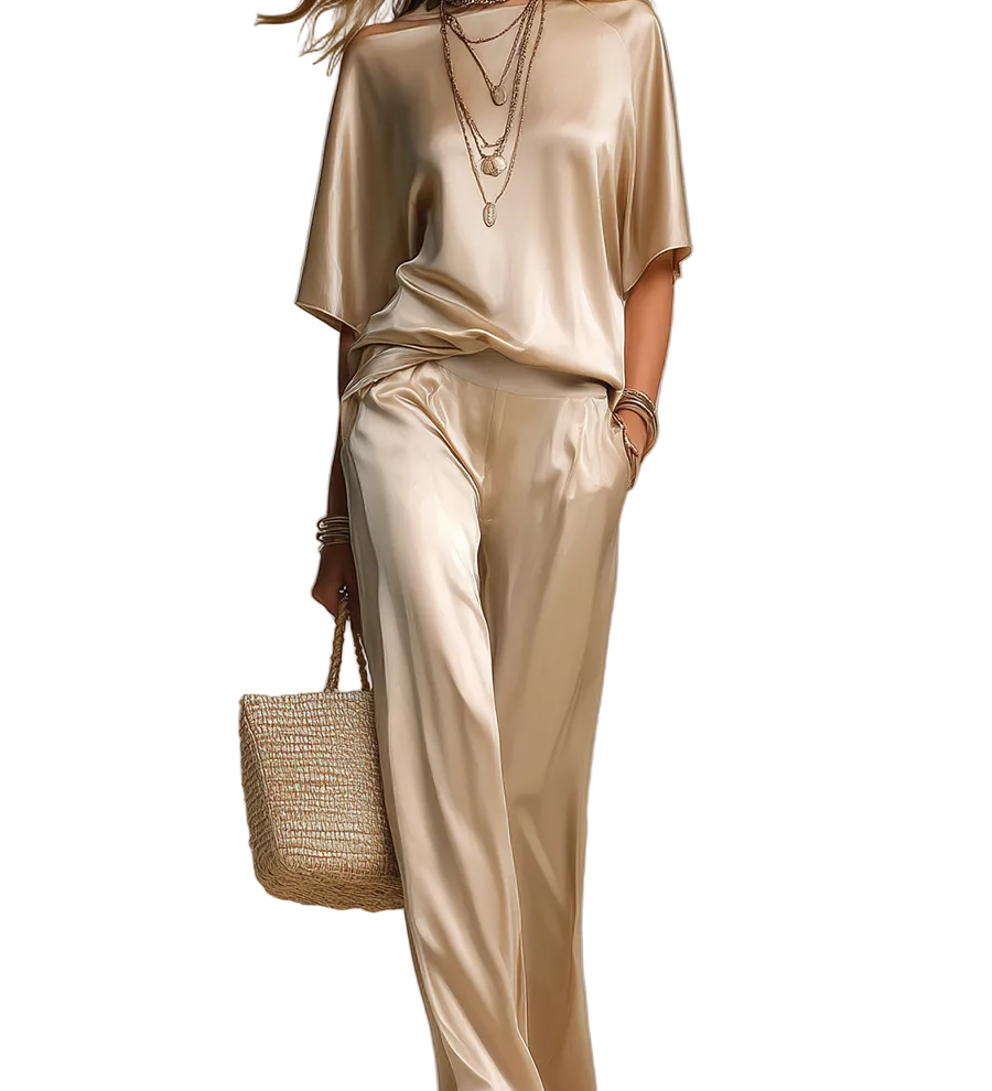 Stylish And Simple Champagne Gold Satin Suit