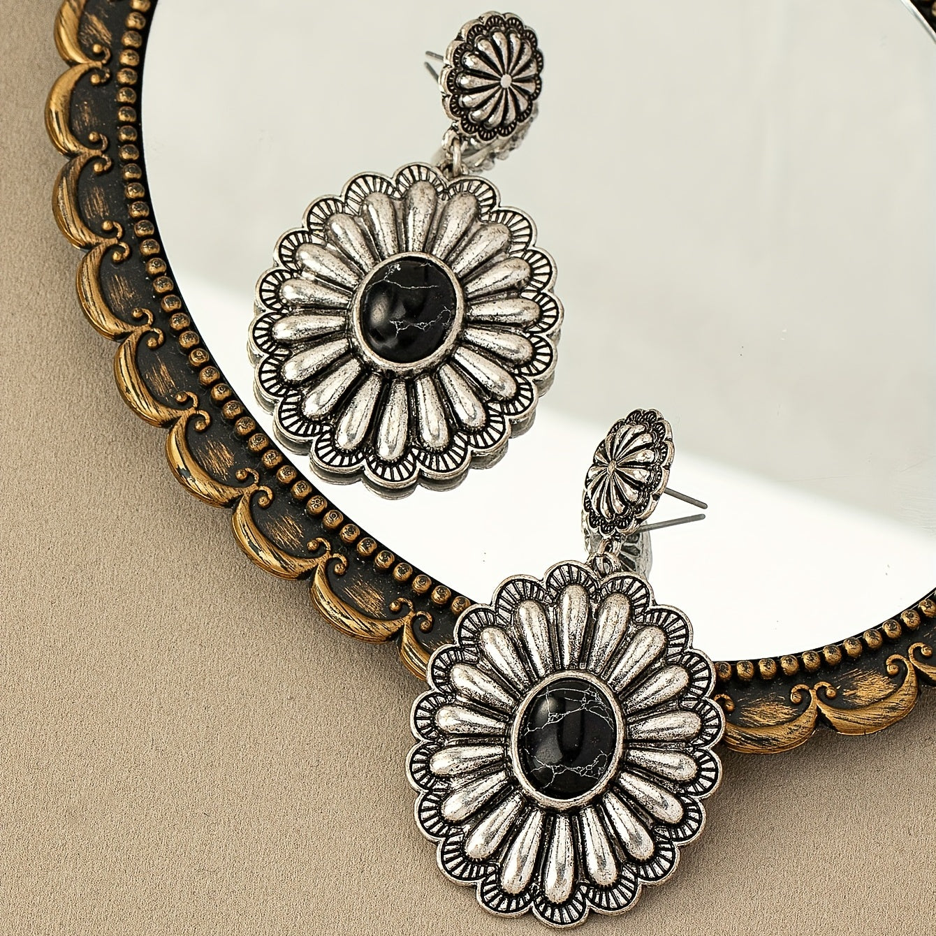 PENDIENTES VINTAGE BOHEMIO TURQUESA REDONDO MOTIVO