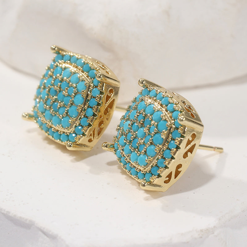 BOUCLES D'OREILLES PUCES TURQUOISE CARRÉE