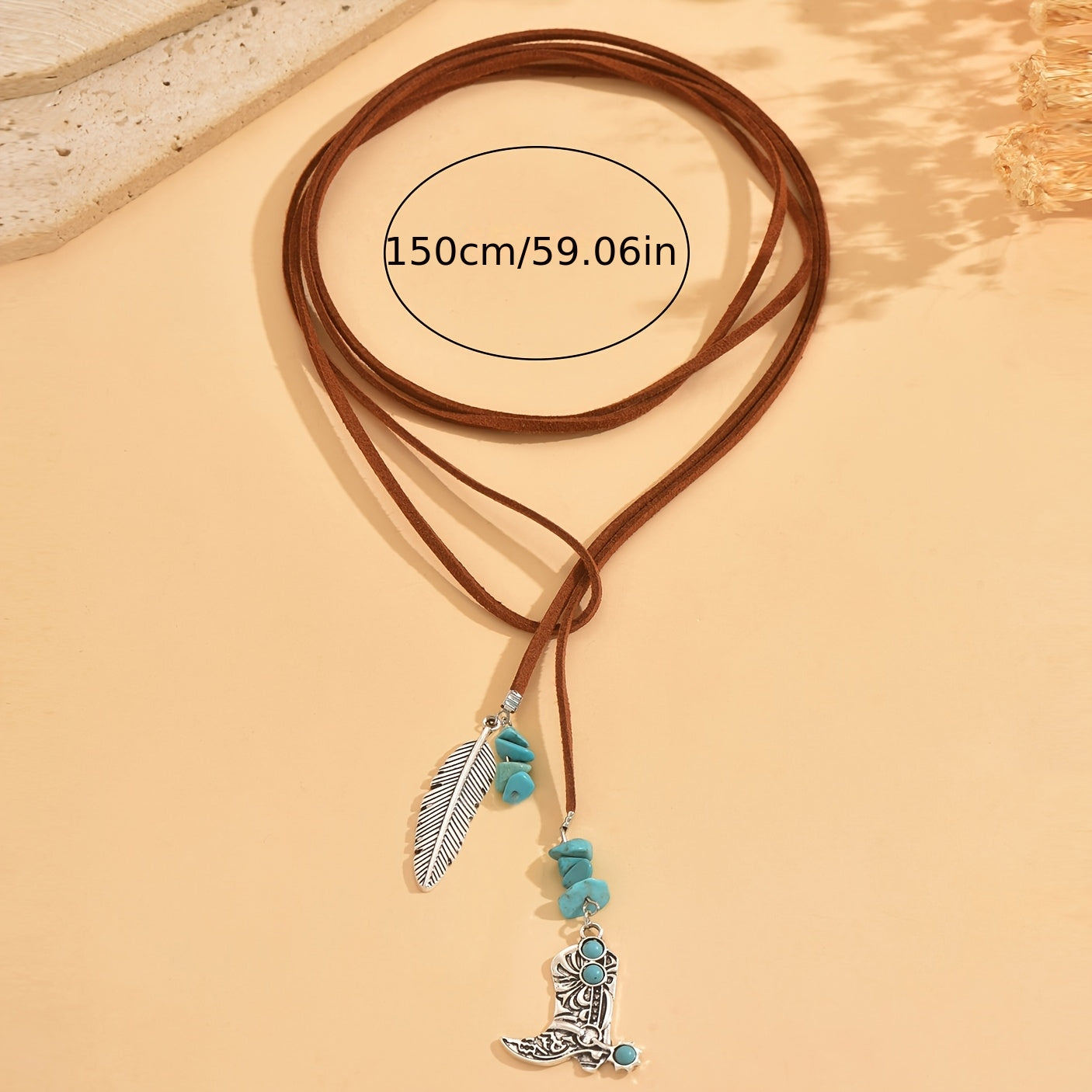 COLLAR VINTAGE BOHEMIO TURQUESA PLUMA COLGANTE SUPERPUESTO