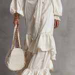 Luxurious Ivory Satin Cutout-Waist Tiered Ruffle Maxi Skirt Co-ord Set