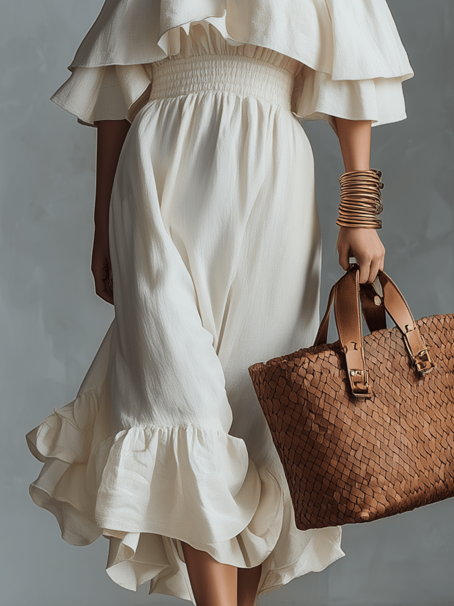VESTIDO MIDI ELEGANTE CON HOMBROS DESCUBIERTOS - VALERINA MARBELLA