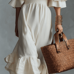 VESTIDO MIDI ELEGANTE CON HOMBROS DESCUBIERTOS - VALERINA MARBELLA