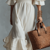 VESTIDO MIDI ELEGANTE CON HOMBROS DESCUBIERTOS - VALERINA MARBELLA