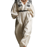 Bohemian Style | Off-white Embroidered Wide-leg Jumpsuit
