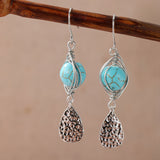 PENDIENTES ELEGANTE RÉTRO FIL ENROULÉ TURQUESA MÉTAL COLGANTE