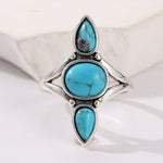 ANILLO BOHEMIO ORO BLANCO PLAQUÉ GOTA ÓVALO TURQUESA INCRUSTÉ