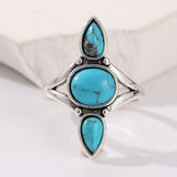 ANILLO BOHEMIO ORO BLANCO PLAQUÉ GOTA ÓVALO TURQUESA INCRUSTÉ