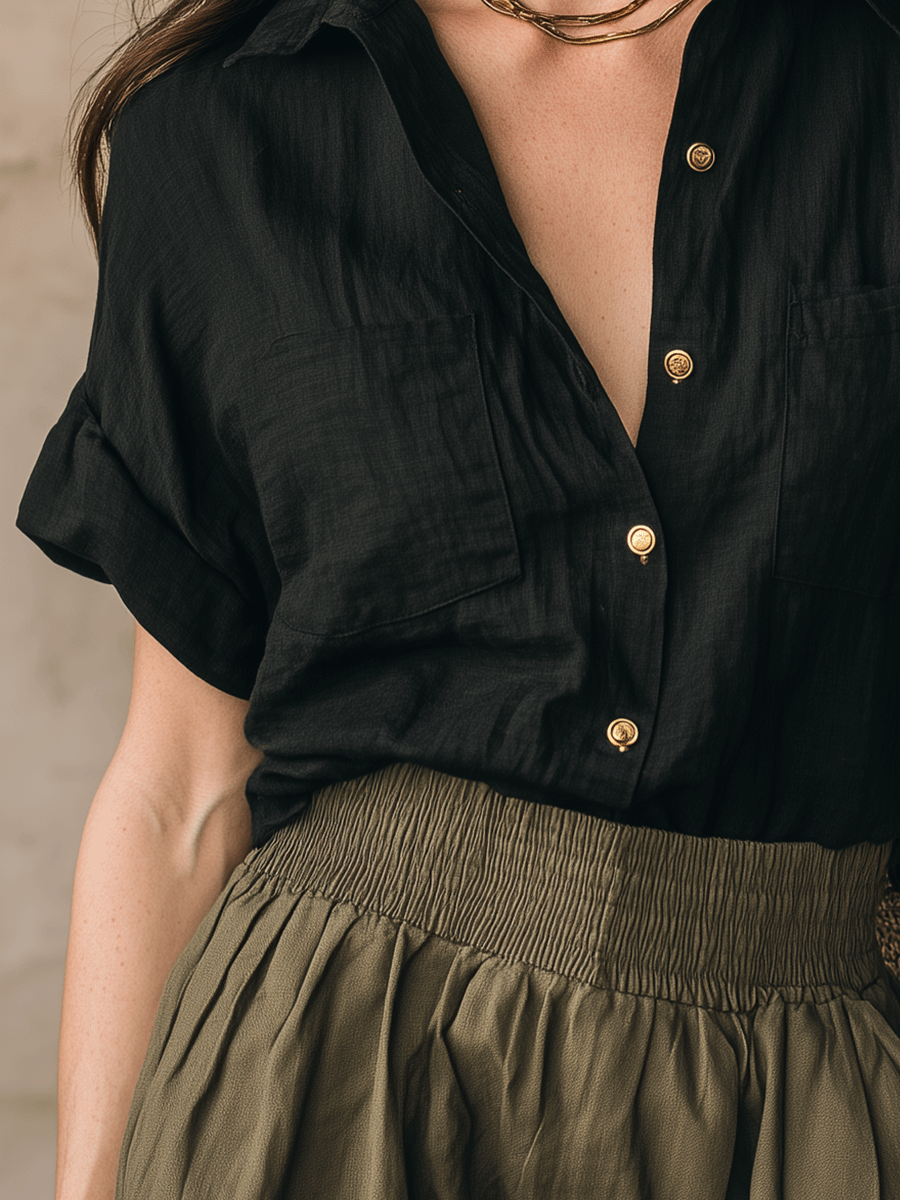 Effortless Boho Textured Button-Front Shirt