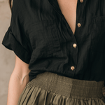 Effortless Boho Textured Button-Front Shirt