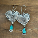 PENDIENTES ARTISANAL FAIT MAIN TURQUESA PLATEADO CORAZÓN COLGANTE FAIT MAIN
