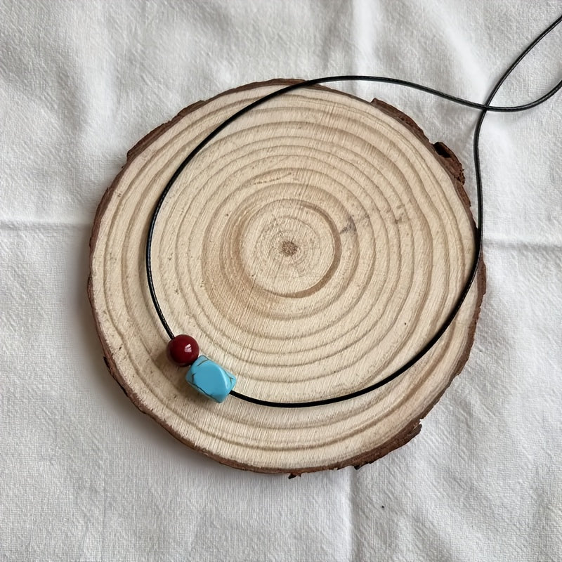 COLLAR BOHEMIO TURQUESA Y CINABRE REDONDO PERLÉ COLGANTE