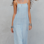 Minimalist Light Blue Striped Spaghetti Strap Long Dress
