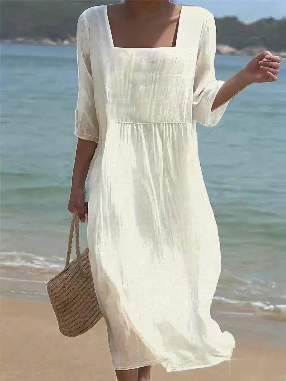 VESTIDO DE PLAYA CON BORDADO GEOMÉTRICO – CONFORT LIGERO