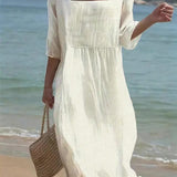 VESTIDO DE PLAYA CON BORDADO GEOMÉTRICO – CONFORT LIGERO