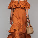 Bohemian Off-the-shoulder Cotton Maxi Dress With Ruffles