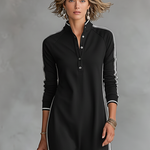 Women's Minimalist White-trimmed Button-down Collar Sweatshirt Dress Maxi Dress MDA0958L0Y