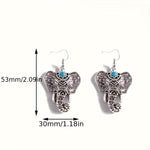 PENDIENTES VINTAGE TURQUESA ÉLÉPHANT PLATA PLAQUÉ BOHEMIO GOTA