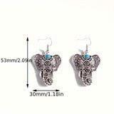 PENDIENTES VINTAGE TURQUESA ÉLÉPHANT PLATA PLAQUÉ BOHEMIO GOTA