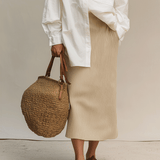 Modern Bohemian White Shirt & Soft Ribbed Midi Skirt Set