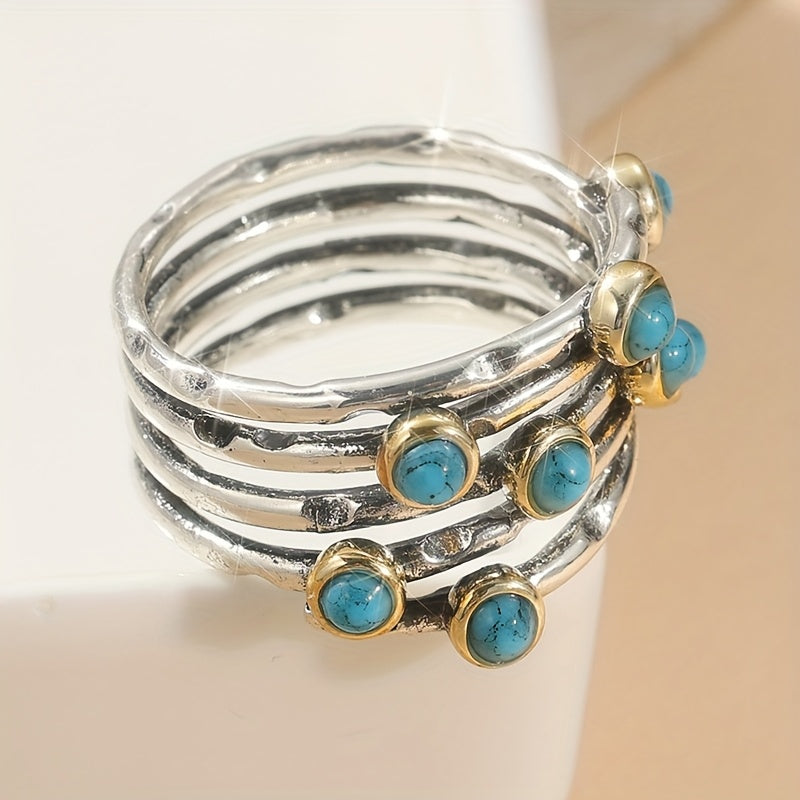 ANILLO VINTAGE GÉOMÉTRIQUE TURQUESA MULTI-SORTIJAS