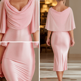 VESTIDO MIDI ROSA BLUSH DE SATÉN Y GASA - VALERINA MARBELLA