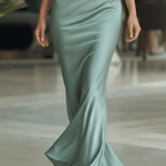 VESTIDO LARGO DE SATÉN VERDE SALVIA DE UN SOLO HOMBRO - VALERINA MARBELLA