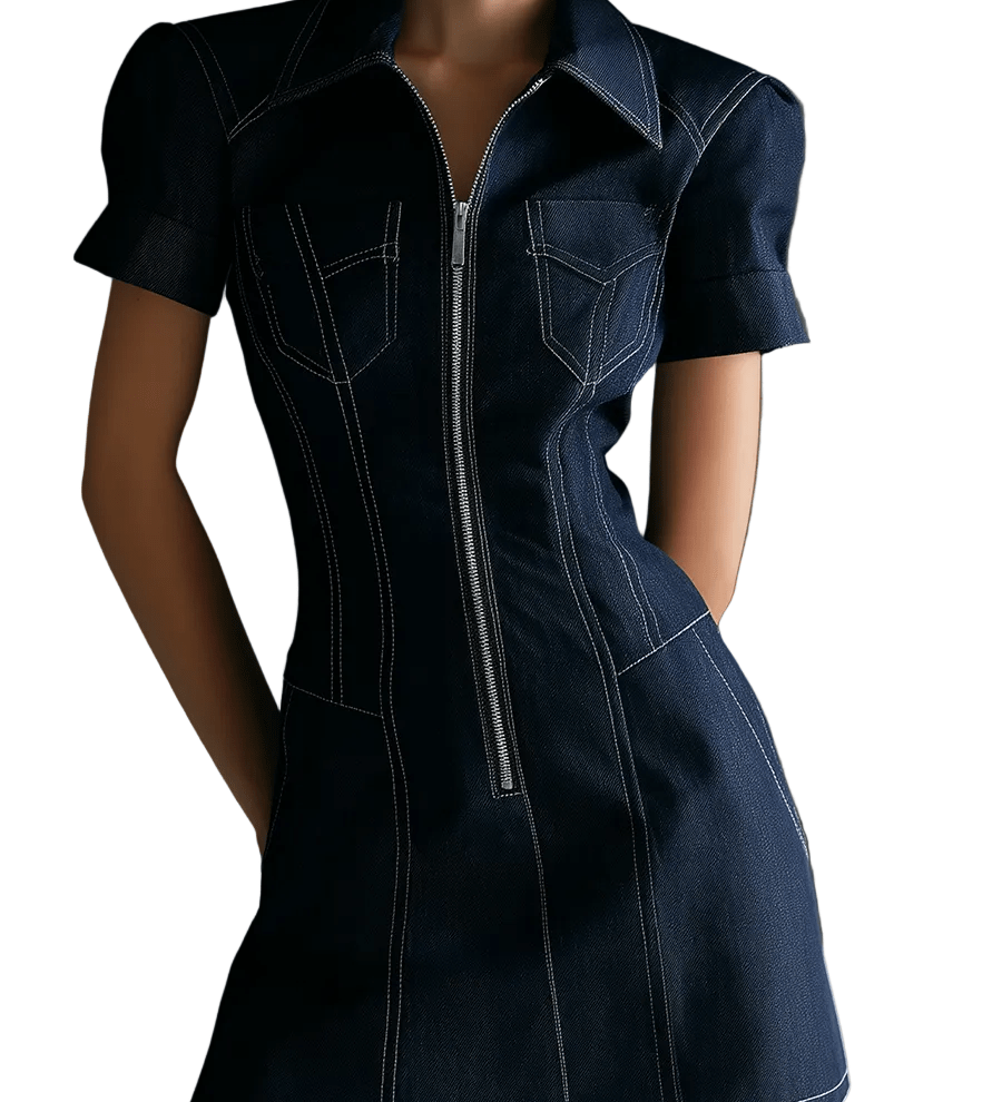 VESTIDO MINI VAQUERO ESTRUCTURADO CON CREMALLERA FRONTAL - VALERINA MARBELLA