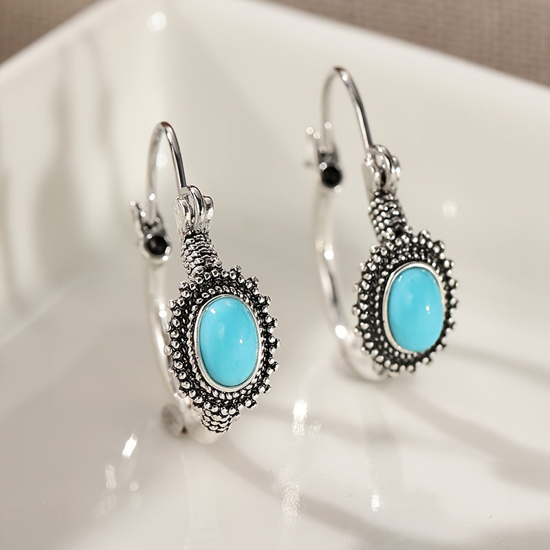 PENDIENTES VINTAGE RÉTRO STYLE ALLONGÉ TURQUESA REDONDO SPLICING