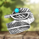 ANILLO BOHEMIO PLUMA TURQUESA RÉGLABLE