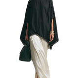 Minimal Black Cape-Style Top & Flowing Skirt Set